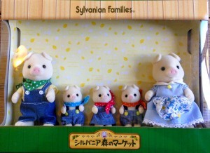 Sylvanian Families – Japanese Collection – Pig Family of 5 – Market Original