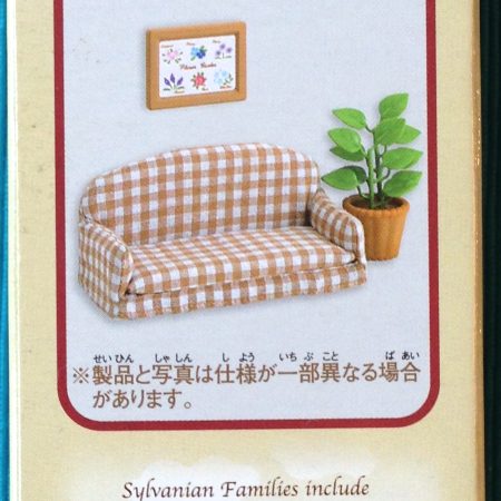 JP Sylvanian Families – Brown checked Sofa with Pot Plant and Picture